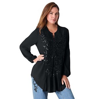 Roaman's Women's Plus Size Sequin Floral Tunic
