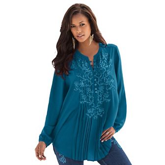 Roaman's Women's Plus Size Sequin Floral Tunic