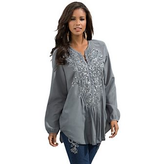 Roaman's Women's Plus Size Sequin Floral Tunic