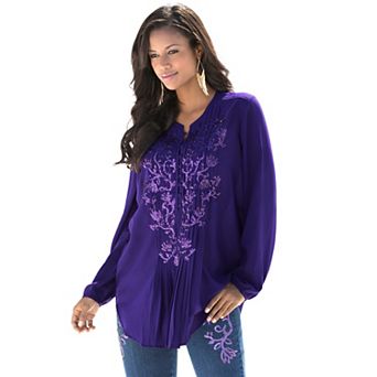 Roaman's Women's Plus Size Sequin Floral Tunic
