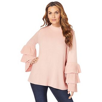 Roaman's Women's Plus Size Tiered Sleeve Sweater