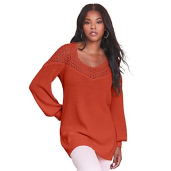 Roaman's Women's Plus Size Plus Size Crochet Pullover Sweater With Sweetheart Neckline
