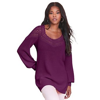 Roaman's Women's Plus Size Plus Size Crochet Pullover Sweater With Sweetheart Neckline