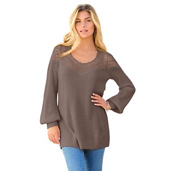 Roaman's Women's Plus Size Plus Size Crochet Pullover Sweater With Sweetheart Neckline