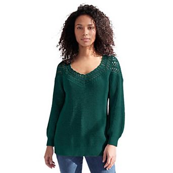 Roaman's Women's Plus Size Crochet Pullover Sweater With Sweetheart Neckline