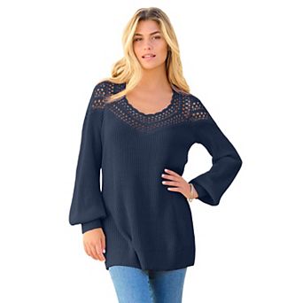 Roaman's Women's Plus Size Plus Size Crochet Pullover Sweater With Sweetheart Neckline