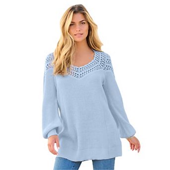 Roaman's Women's Plus Size Plus Size Crochet Pullover Sweater With Sweetheart Neckline