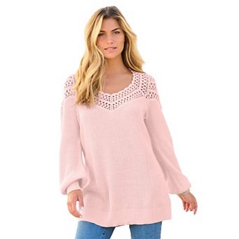 Roaman's Women's Plus Size Plus Size Crochet Pullover Sweater With Sweetheart Neckline