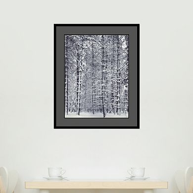 Pine Forest in the Snow, Yosemite National Park Framed Art Print by Ansel Adams