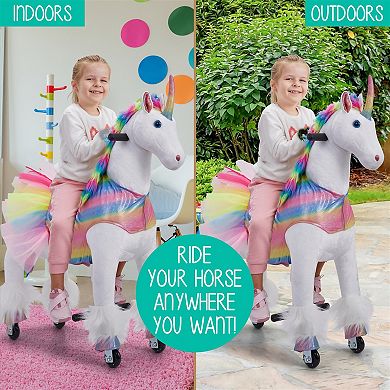 Lil’ Jumbl Ride On Horse, Kids Ride On Toy W/realistic Sounds & Wheels (rainbow)