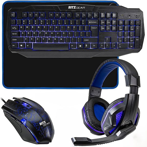 Ritz Gear Gaming Pc Bundle, 4-in-1 Led Gaming Pc Kit With Keyboard, Mouse, Mouse Pad & Headset - Blue