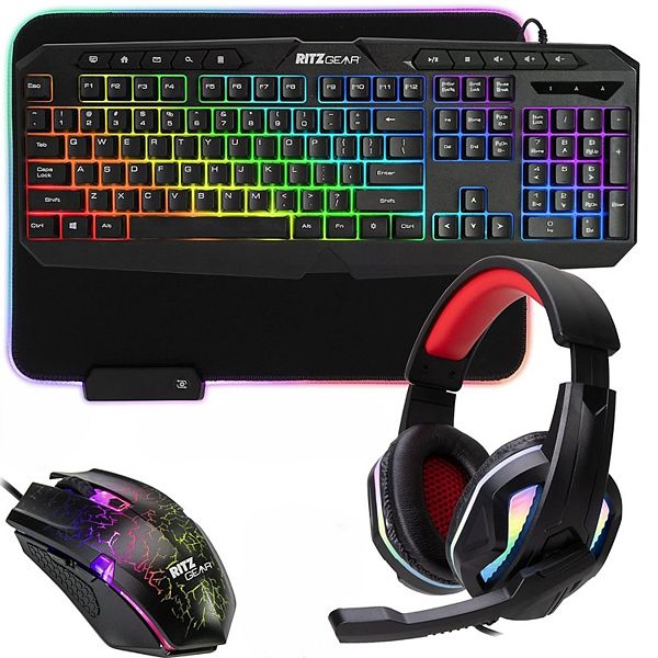 Ritz Gear Gaming Pc Bundle, 4-in-1 Led Gaming Pc Kit With Keyboard, Mouse, Mouse Pad & Headset - Rgb