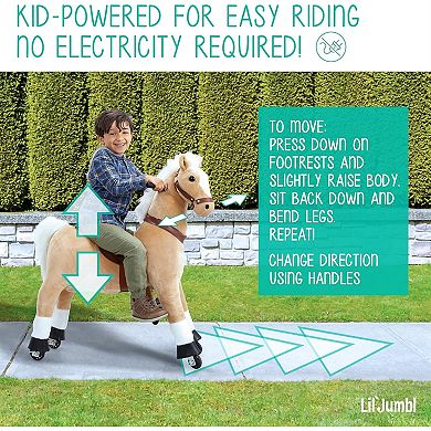 Lil’ Jumbl Ride On Horse, Kids Ride On Toy With Sounds & Wheels (off-white)