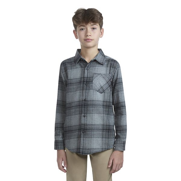 Boys 8-20 Hurley Long Sleeve Flannel Top Color: Grey Size: MEDIUM