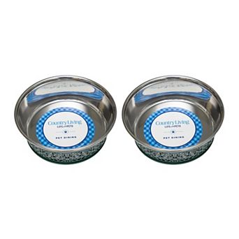 Country Living Set Of 2 Stainless Steel Dog Bowls - Farmhouse Style Bowls - Mint Green/16oz