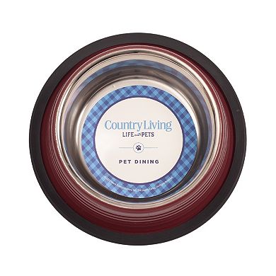 Country Living Set of 2 Ribbed No-Tip Non-Skid Dog Bowls Merlot Red/8oz
