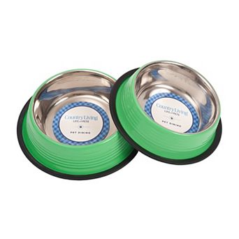 Country Living Set of 2 Ribbed No-Tip Non-Skid Dog Bowls Irish Green/8oz