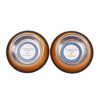 Country Living Set of 2 Ribbed No-Tip Non-Skid Dog Bowls Irish Green/8oz