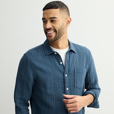 Men's Sonoma Goods For Life® Perfect Length Double Weave Long Sleeve Button-Down Shirt