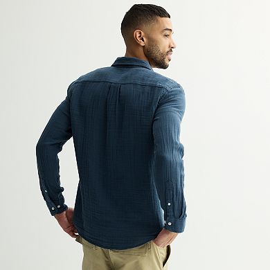 Men's Sonoma Goods For Life® Perfect Length Double Weave Long Sleeve Button-Down Shirt