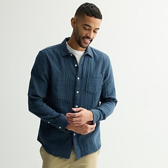 Men's Sonoma Goods For Life® Perfect Length Double Weave Long Sleeve Button-Down Shirt