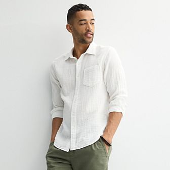 Men's Sonoma Goods For Life® Perfect Length Double Weave Long Sleeve Button-Down Shirt