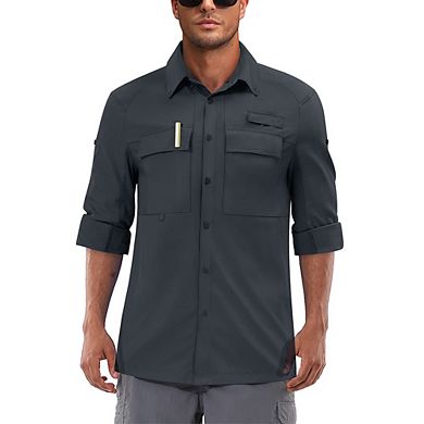 Men's Sun Protection Fishing Shirts Long Sleeve Travel Work Upf50+ Button Down Shirts With Pockets