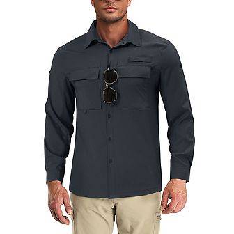 Men's Sun Protection Fishing Shirts Long Sleeve Travel Work Upf50+ Button Down Shirts With Pockets