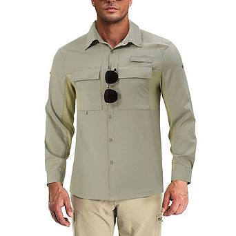 Men's Sun Protection Fishing Shirts Long Sleeve Travel Work Upf50+ Button Down Shirts With Pockets