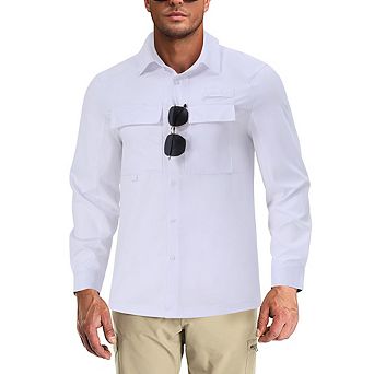 Men's Sun Protection Fishing Shirts Long Sleeve Travel Work Upf50+ Button Down Shirts With Pockets