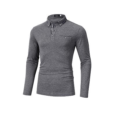 Polo Men's Polo Shirts Long Sleeve Golf Shirts Business Casual Button Collar Shirts