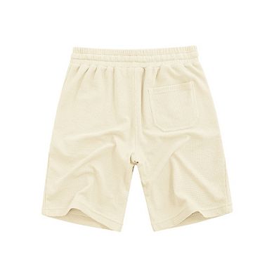 Men's Sweat Shorts With Pocket Casual Summer Waffle Shorts Drawstring Elastic Waist Running Shorts