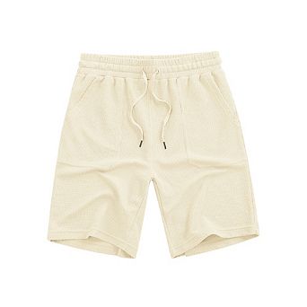 Men's Sweat Shorts With Pocket Casual Summer Waffle Shorts Drawstring Elastic Waist Running Shorts