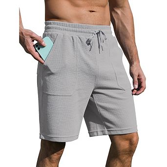 Men's Sweat Shorts With Pocket Casual Summer Waffle Shorts Drawstring Elastic Waist Running Shorts