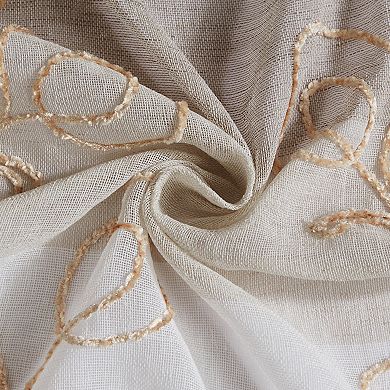 Dainty Home Silvia 2-pack Ombre Striped Linen Textured Grommet Floral Embroidered Window Curtain