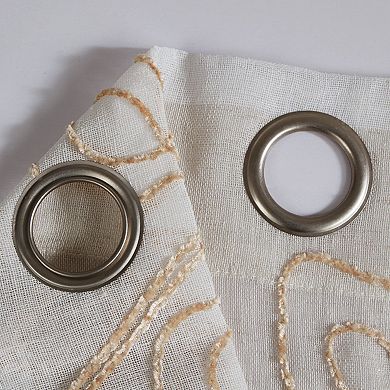 Dainty Home Silvia 2-pack Ombre Striped Linen Textured Grommet Floral Embroidered Window Curtain
