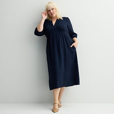 Plus Size Nine West Puff Sleeve Fit & Flare Midi Dress