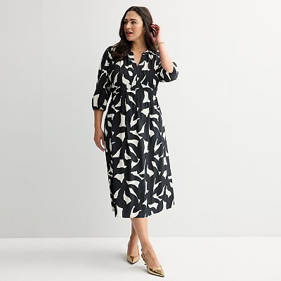 Plus Size Nine West Puff Sleeve Fit & Flare Midi Dress