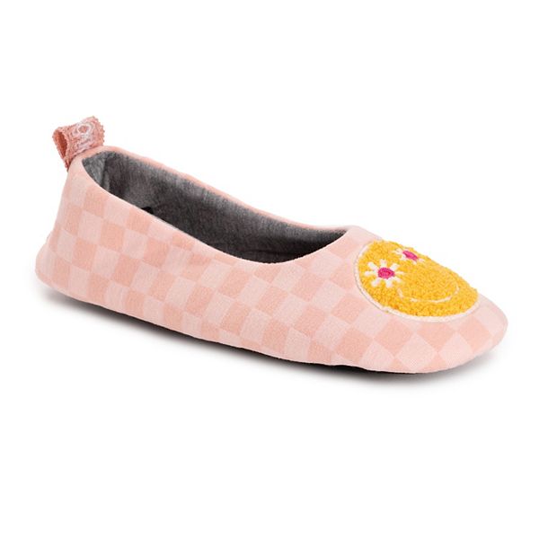 MUK LUKS Women's Ballerina Slippers - Peach Smile (SMALL)
