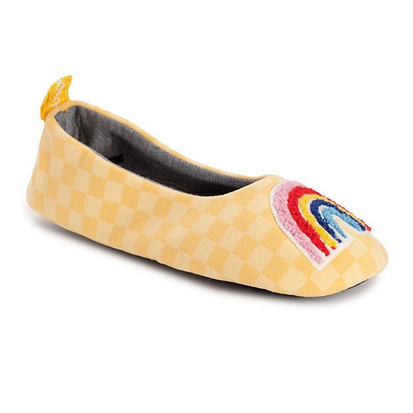 MUK LUKS Women's Ballerina Slippers - Yellow Rainbow (SMALL)