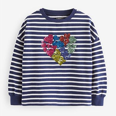 Girls 4-12 NEXT Long Sleeve Stripe Heart Top