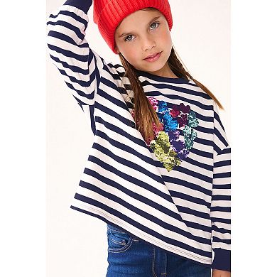 Girls 4-12 NEXT Long Sleeve Stripe Heart Top