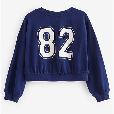 Girls 4-12 NEXT Blue Cropped Varsity Sweat