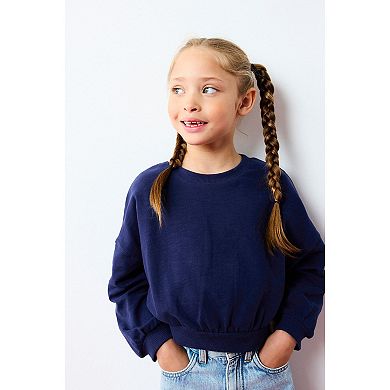 Girls 4-12 NEXT Blue Cropped Varsity Sweat