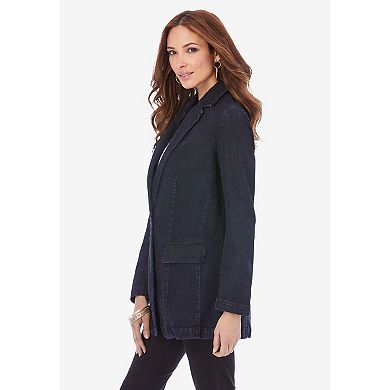Roaman's Women's Plus Size Denim Boyfriend Blazer