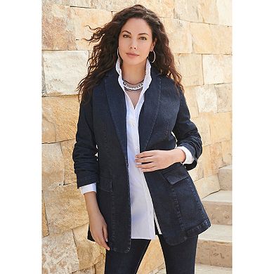 Roaman's Women's Plus Size Denim Boyfriend Blazer