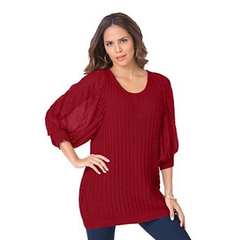 Roaman's Women's Plus Size Lace Sleeve Sweater
