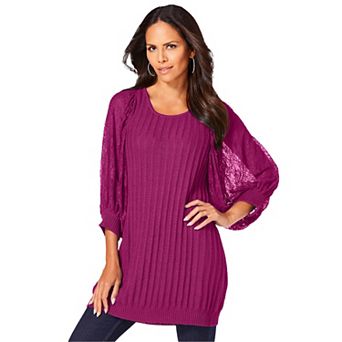 Roaman's Women's Plus Size Lace Sleeve Sweater