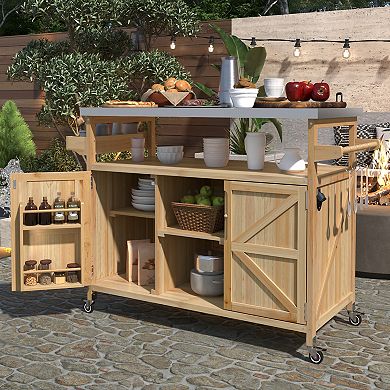 Merax Outdoor Rolling Bar Cart Kitchen Island