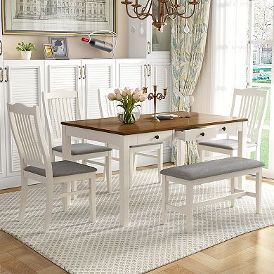 Merax Mid-century 6-piece Wood Dining Table Set